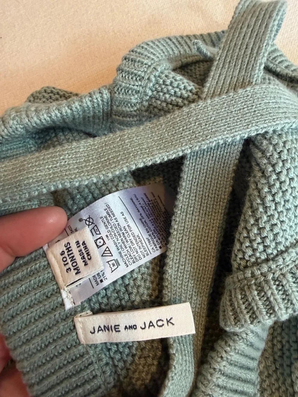 JANIE and JACK Knitted Sage Green Baby Romper with Buttoned Straps